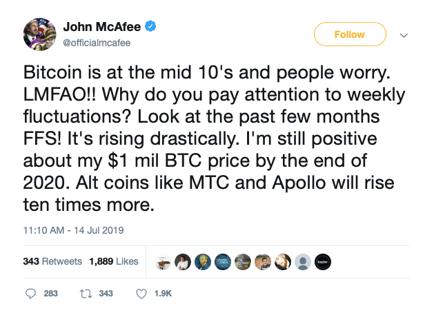 Bitcoin Price Will Hit $1 Million and John Mcafee Won’t be Eating his D**k