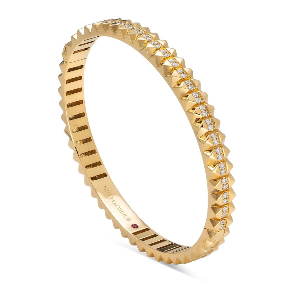 ROBERTO COIN 'ROCK AND DIAMONDS' 18CT YELLOW GOLD DIAMOND BANGLE