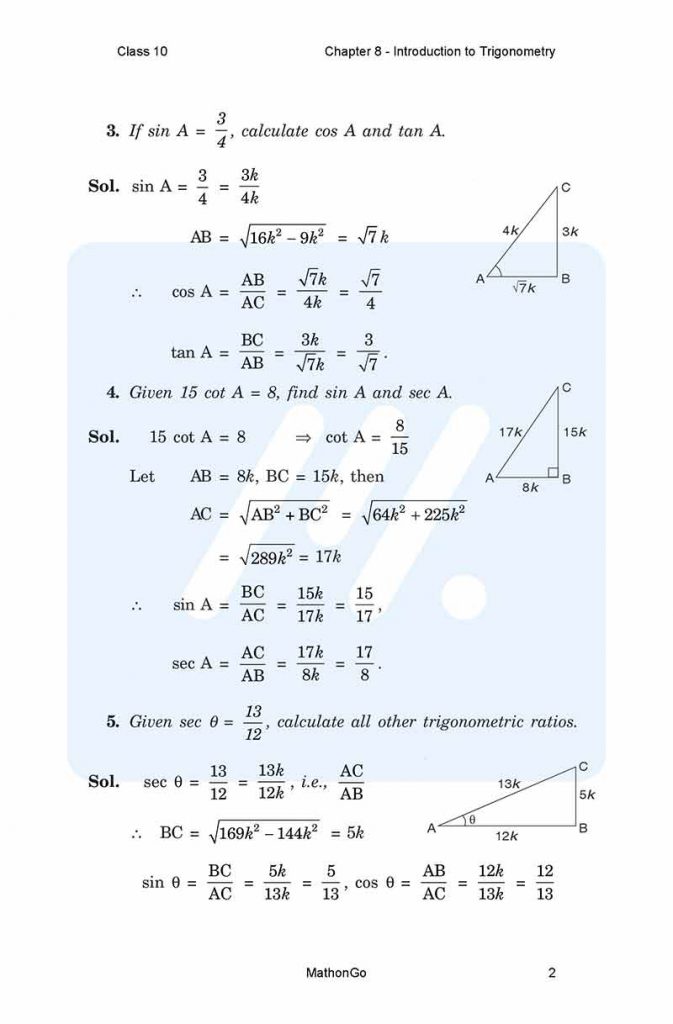 Introduction to Trigonometry Class 10 Maths Chapter 8 Notes